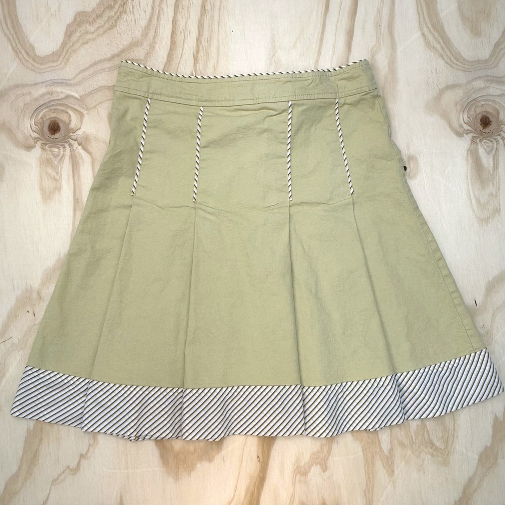 Sitwell Womens Sage Green Striped Trim Pleated A-Line Skirt Size 8 Cotton Blend